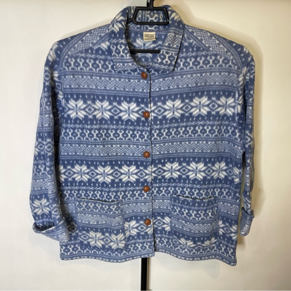 VTG Cheetah Christmas Sweater Cardigan Button Down Snow Flakes Sz Medium Womens